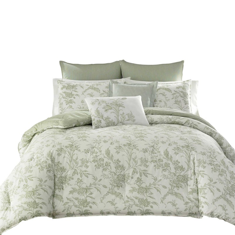 Laura Ashley Home - King Duvet Cover Set, Reversible Cotton Bedding with Matching Shams, Lightweight Home Decor for All Seasons (Natalie Sage, King) - Image 4